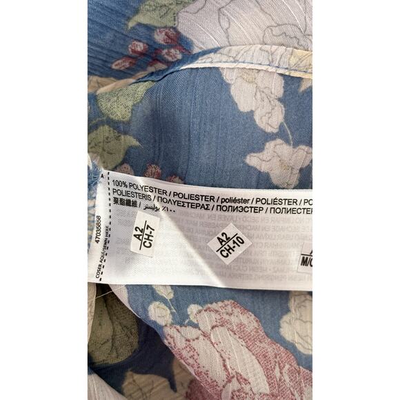 MNG Mango Floral Tie Long Sleeve Blouse Womens Size 10 Blue New Sheer - Picture 13 of 15